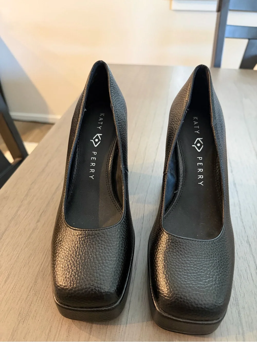 Katy Perry Collections Black Pebbled Leather Platform Pumps